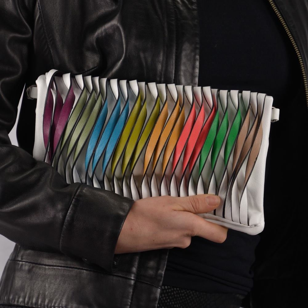 White artsy clutch purse